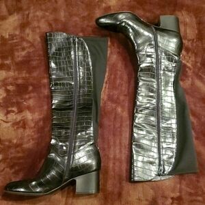 AK Henrie Anne Klein Animal Print Black Leather iflex Tall Boots. Size 8